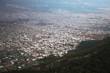 Upward view of the city in Bursa, Turkey
