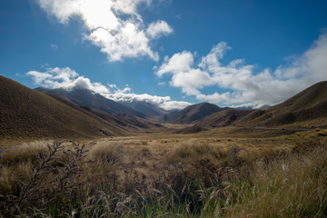 Landscape around Lindis Pass, New Zealand South Island