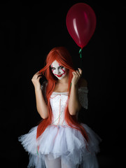 girl in clown costume