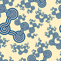 fractal seamless tile with graphic connected wheels in blue ivory