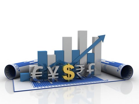 3d rendering Global Currencies with business graph