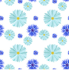 Vector  seamless background with light blue daisies and blue cornflowers