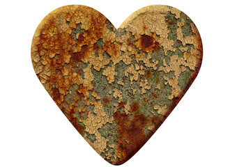 heart made of rusty metal isolated on white