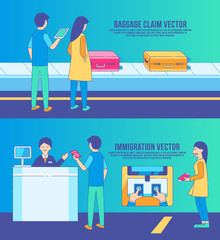 airport arrival immigration and baggage claim vector, terminal, passenger, transport, background modern, travel.
