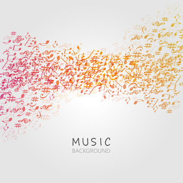 Music background with music notes and G-clef vector illustration design. Artistic music festival poster, live concert, music notes signs and symbols