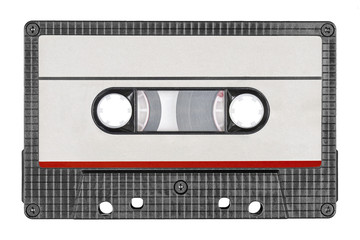 Retro black audio cassette tape isolated on white background