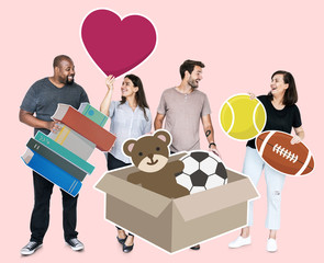 People donating stuff to a charity