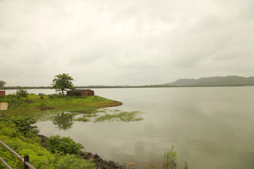 Fototapeta premium Landscape of the mountain ranges of Western Ghats at state of Maharashtra near wakanda dam in India.
