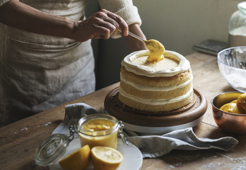 Layered cake food photography recipe idea - obrazy, fototapety, plakaty