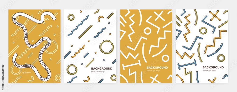 Aufkleber bundle of modern vertical poster, flyer or card templates with abstract geometric shapes, curved and