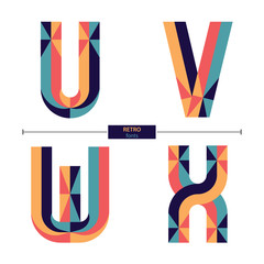 Alphabet Retro style in a set UVWX