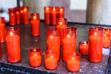 religious candles in a church in Seville, Andalucia, Spain