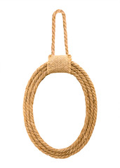 Photo frame made from natural rope in oval shape isolated on white background. ( Clipping path )