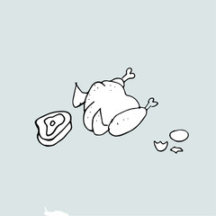 pencil drawing chicken, vector hand drawn template