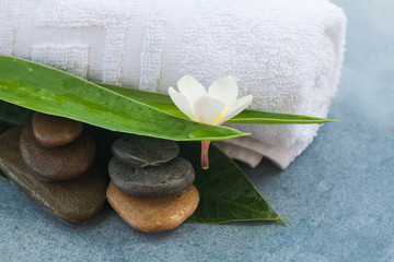 White flower and stones for relax massage room