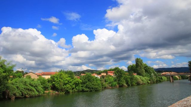 Time lapse of the city of Limoux and Aude river in Languedoc, France

