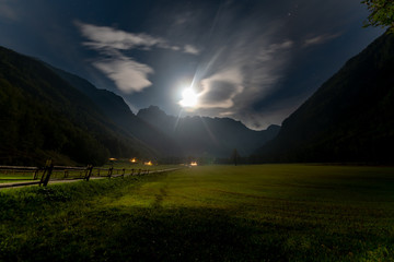 Alpine valley at night, Logarska valley, Slovenia