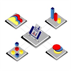 3D infographic business data analysis. Charts and analyzing statistics. Isometric vector illustration design.