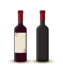 Vector cartoon wine bottles, empty transparent glass