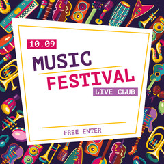 Music festival poster. Music background. Vector illustration