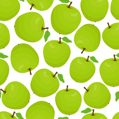 Vector cartoon seamless pattern with green apples