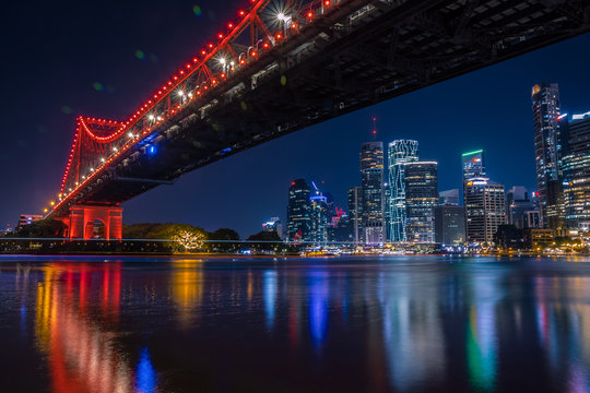City bridge in night time above river