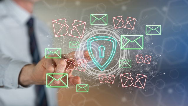 Man touching an email protection concept