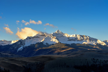 Fototapeta na wymiar Morning View of San Juan Mountains Range with Blue Sky, Telluride, Colorado, USA