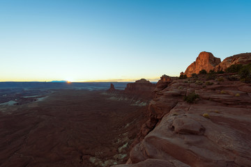 Fototapeta na wymiar Sunset over Canyonland in Vintage toned, Retro Style, travel concept, Moab, USA