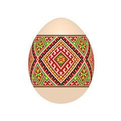 the easter egg with ukrainian cross-stitch ethnic pattern. pysanka ornament. isolated vector.