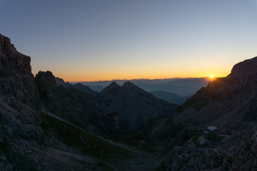 Fototapeta na wymiar Idyllic sunrise in Adamello Brenta National Park, South Tyrol / Italy