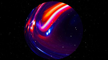 Abstract circle. Dark background, neon.