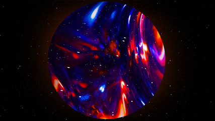 Abstract circle. Dark background, neon.