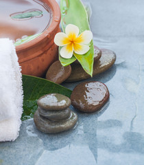 spa tropical flower with stones for healthy massage