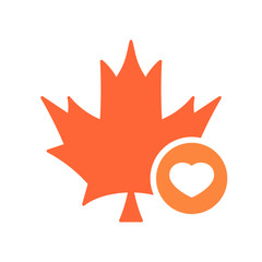 Maple leaf icon, Nature leaves icon with heart sign. Maple leaf icon and favorite, like, love, care symbol