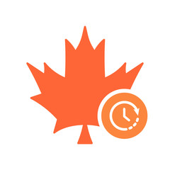 Maple leaf icon, Nature leaves icon with time sign. Maple leaf icon and countdown, deadline, schedule, planning symbol
