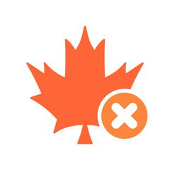 Maple leaf icon, Nature leaves icon with cancel sign. Maple leaf icon and close, delete, remove symbol