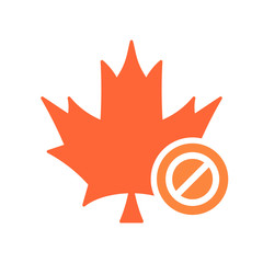 Maple leaf icon, Nature leaves icon with not allowed sign. Maple leaf icon and block, forbidden, prohibit symbol