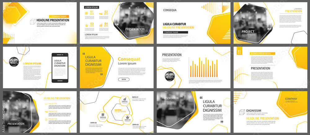 Poster presentation and slide layout background. design yellow and orange gradient geometric template. use 