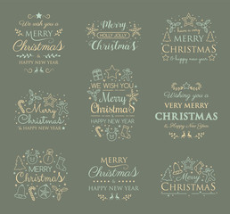 Christmas icons with wishes. Vector.