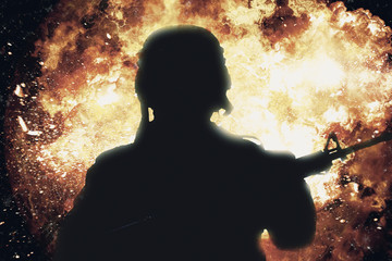Silhouette of modern infantry soldier, special forces soldier