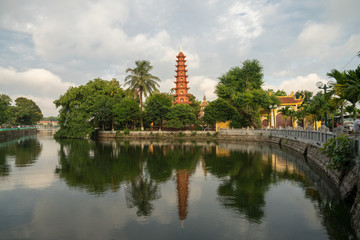 Fototapeta na wymiar Tran Quoc pagoda in the morning, the oldest temple in Hanoi, Vietnam. Hanoi cityscape.