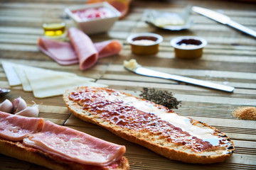 Ingredients for sandwiches on table
