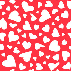Pattern with flying hearts on a red background