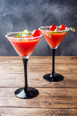 Bloody Mary Alcoholic cocktail with ripe tomatoes and mint. Selective focus