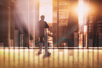 Financial graphs and charts on blurred business center background. Invesment and trading concept.
