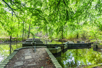 Watercourses with  remnants of hydraulic experimental installations in the Waterloopbos in the...
