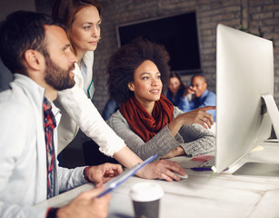 .business teamwork- people with leader woman at meeting.