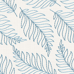  Embroidery floral seamless pattern on linen cloth texture