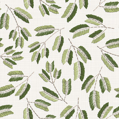  Embroidery floral seamless pattern on linen cloth texture